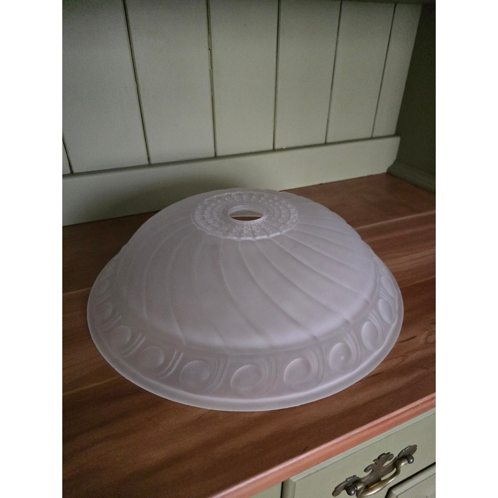 Antique 1930s Art Deco Frosted Glass Ceiling Light Shade Swirl Pattern  14.4"